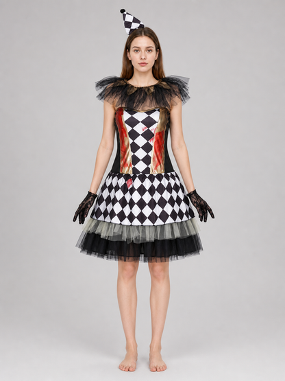 Halloween clown costume with gloves, dress
