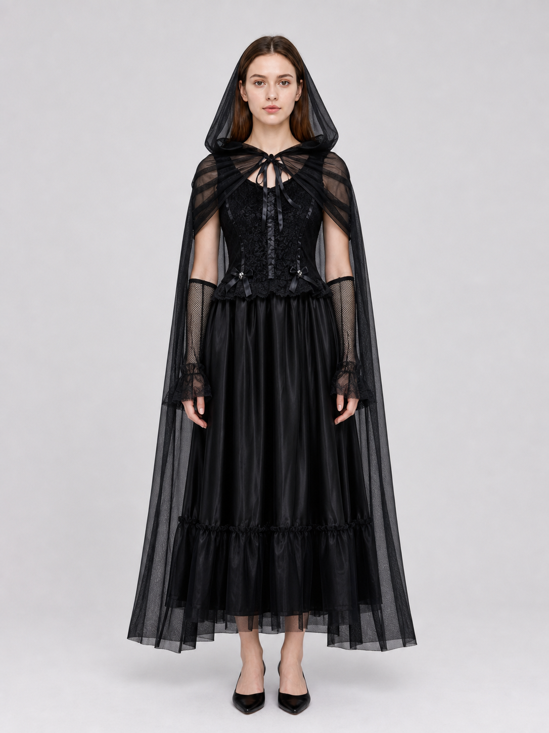 Gothic Dress Costume with Veil and Gloves