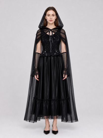 Gothic Dress Costume with Veil and Gloves