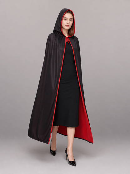 Black-and-Red Hooded Costume Cloak
