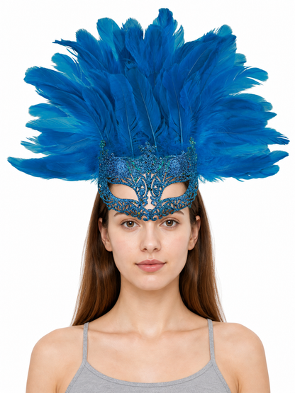 Carnival Eye Mask with Blue Feathers