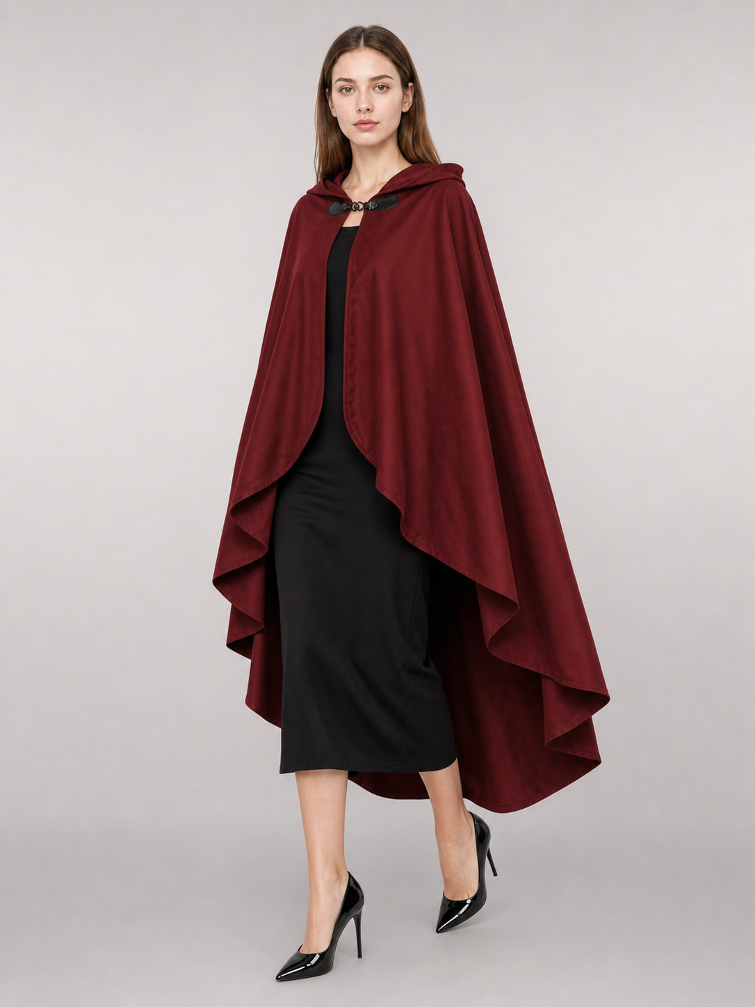 Burgundy Hooded Costume Cloak for Cosplay