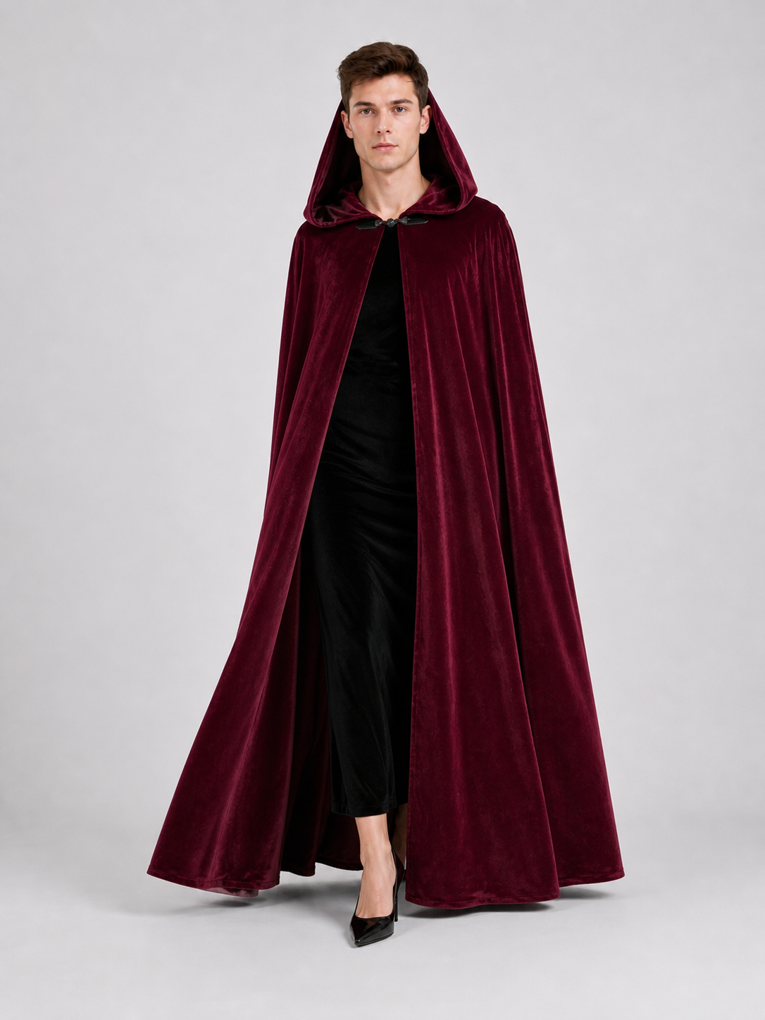 Burgundy Long Carnival Cloak with Hood