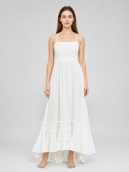 White Boho Maxi Dress with Open Back