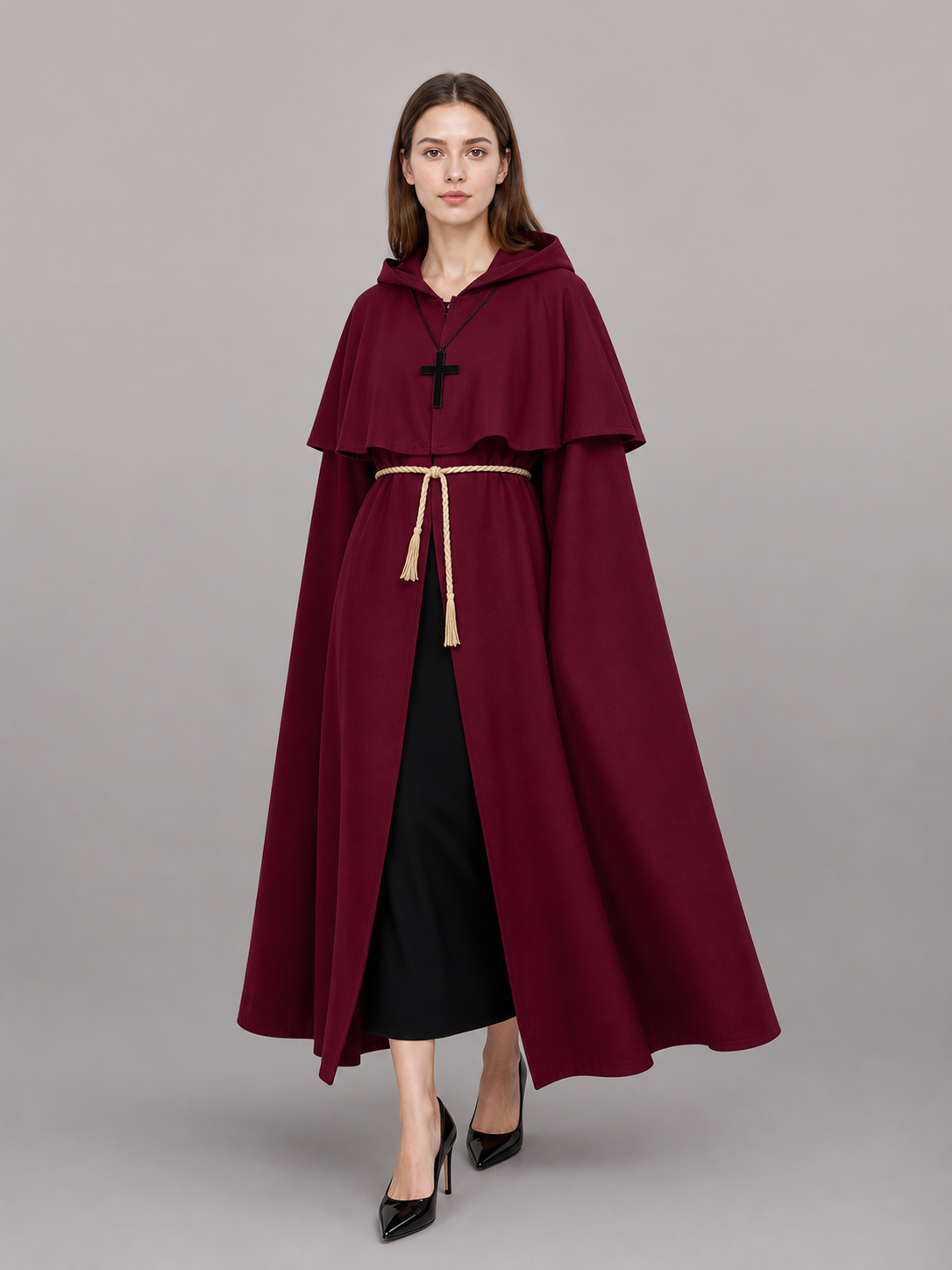 Burgundy Hooded Carnival Cloak for Cosplay
