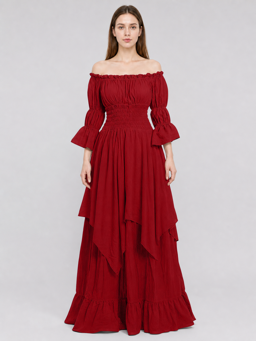 Retro-Style Off-Shoulder Burgundy Dress