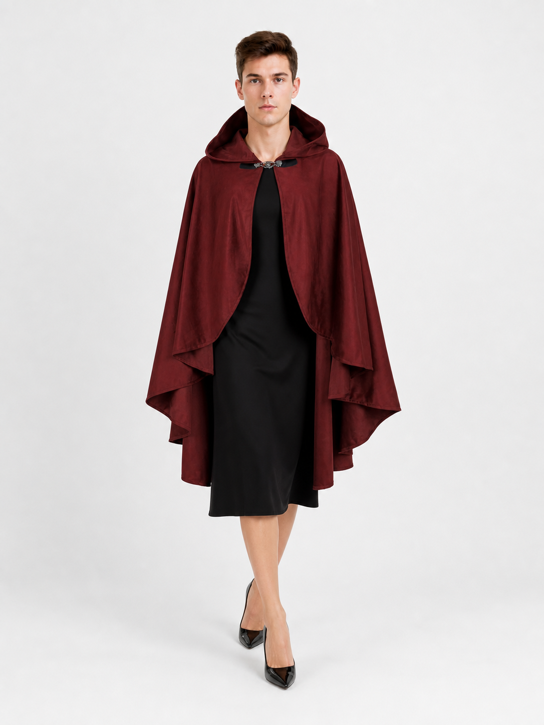 Burgundy Hooded Costume Cloak for Cosplay