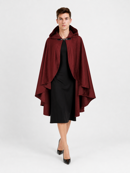 Burgundy Hooded Costume Cloak for Cosplay