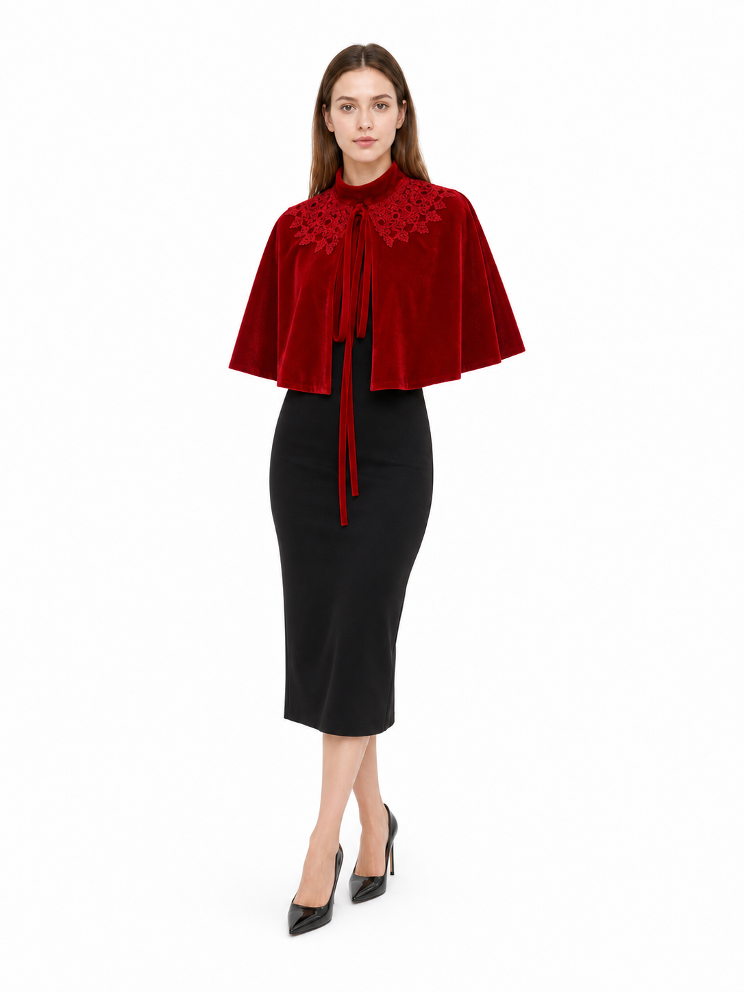 Red carnival cape with a high collar