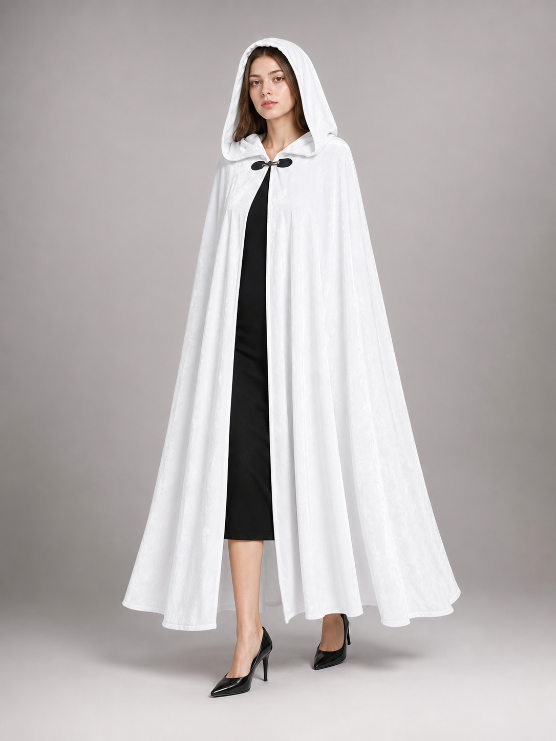 Long White Hooded Carnival Cloak