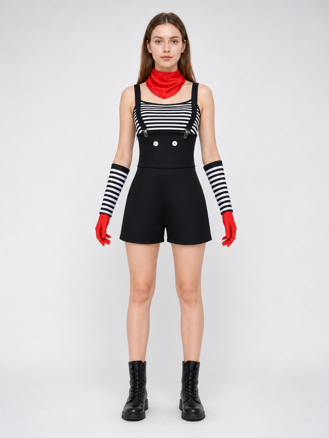 Mime Costume for Cosplay, Striped Set with Hat