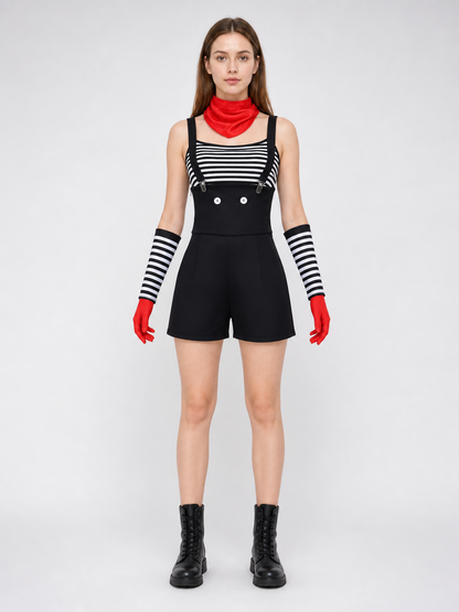 Mime Costume for Cosplay, Striped Set with Hat