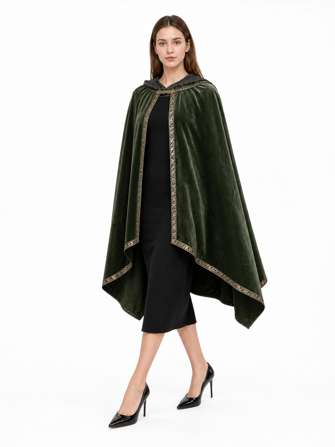 Green asymmetrical long carnival cape