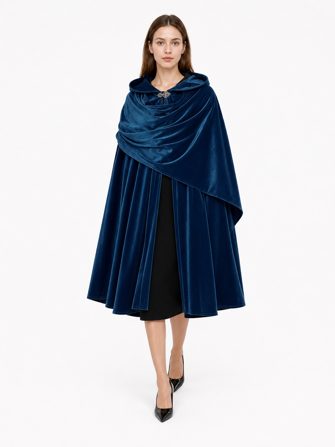 Dark Blue Medieval Hooded Costume Cloak