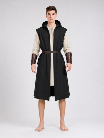 Long Sleeveless Hooded Vest, Black