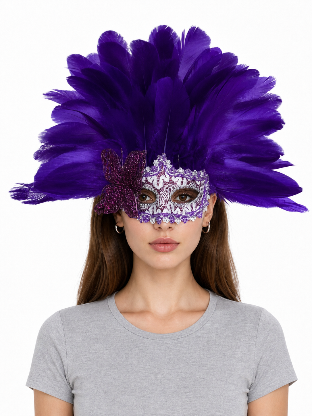 Carnival headdress with feathers and a mask