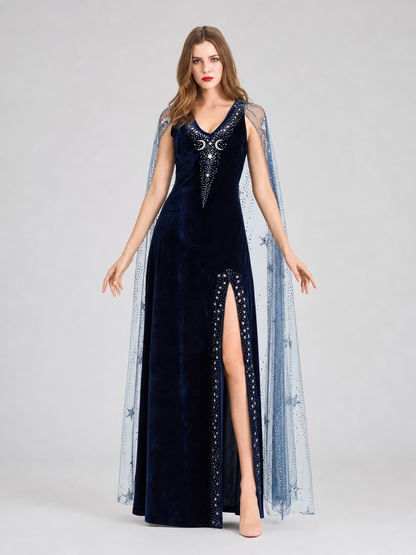 Vampire Costume with Long Dress and Cape