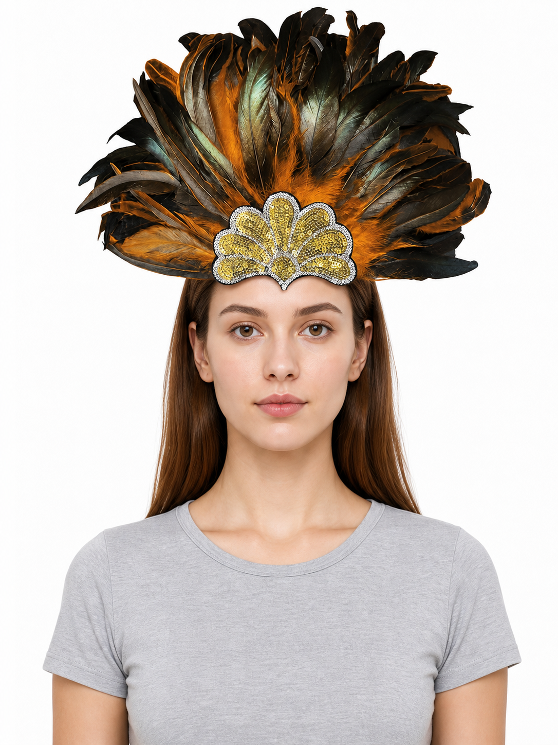 Feathered Headpiece with Gold Sequins
