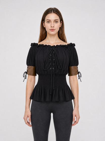 Gothic Off-the-Shoulder Lace-Up Top