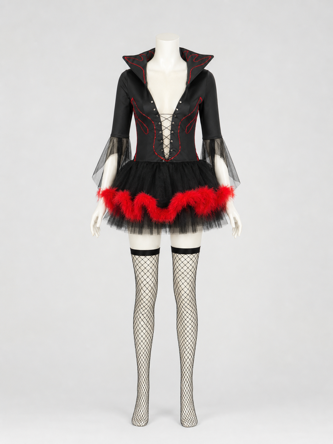 Witch Costume with Horns, Black and Red for Cosplay