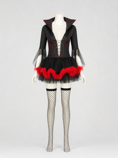Witch Costume with Horns, Black and Red for Cosplay