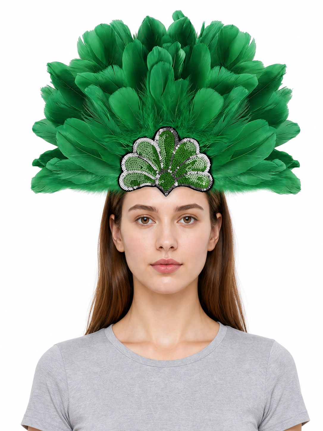 Carnival Headpiece with Green Feathers