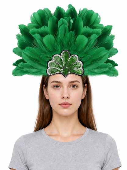 Carnival Headpiece with Green Feathers