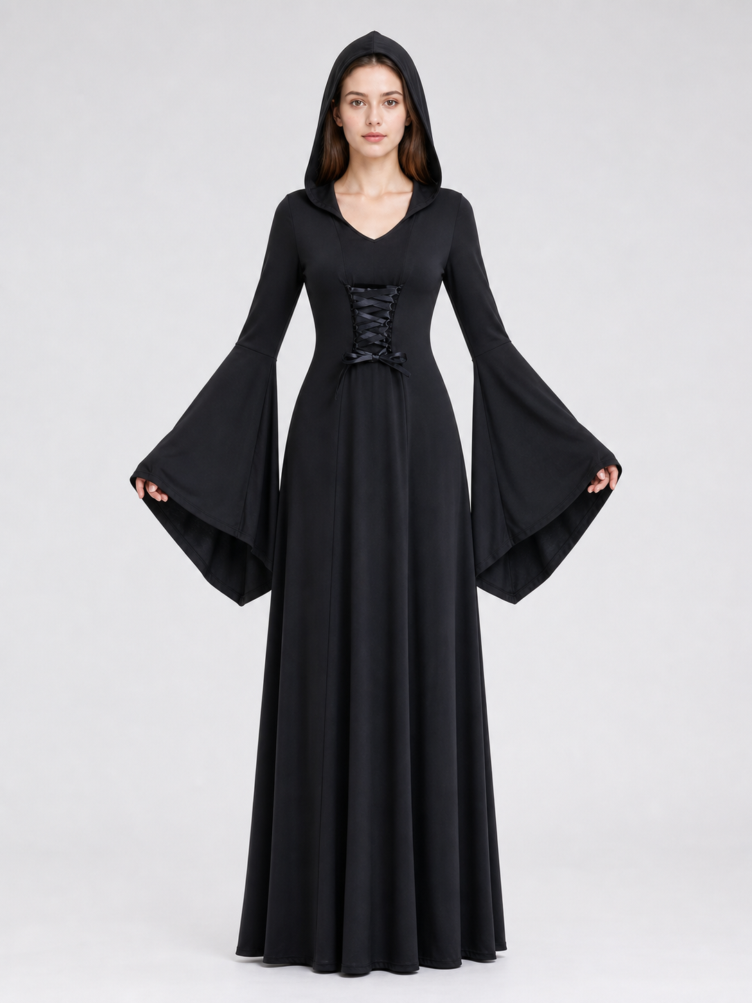 Gothic Zombie Costume: Black Hooded Dress