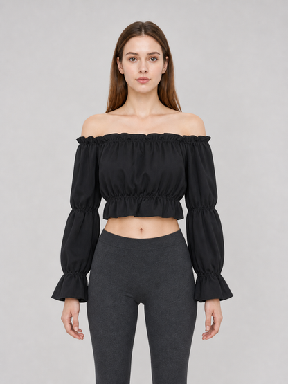 Cropped Off-the-Shoulder Top with Sleeves
