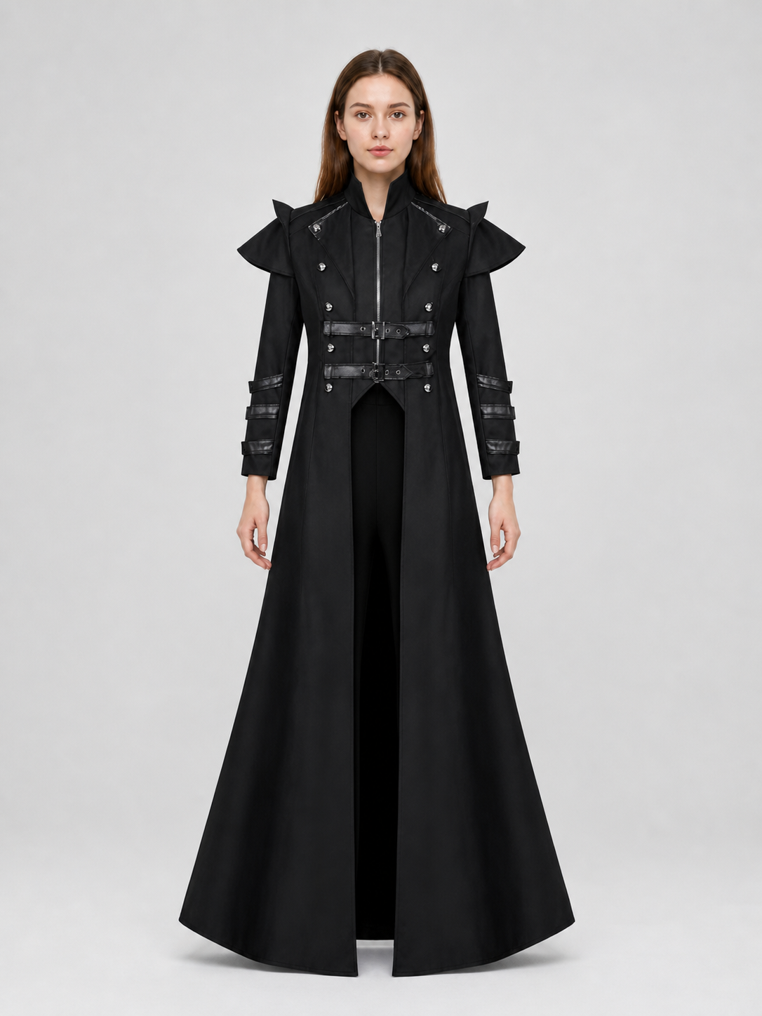 Gothic Coat with Stand Collar and Buckles