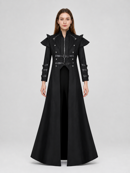 Gothic Coat with Stand Collar and Buckles