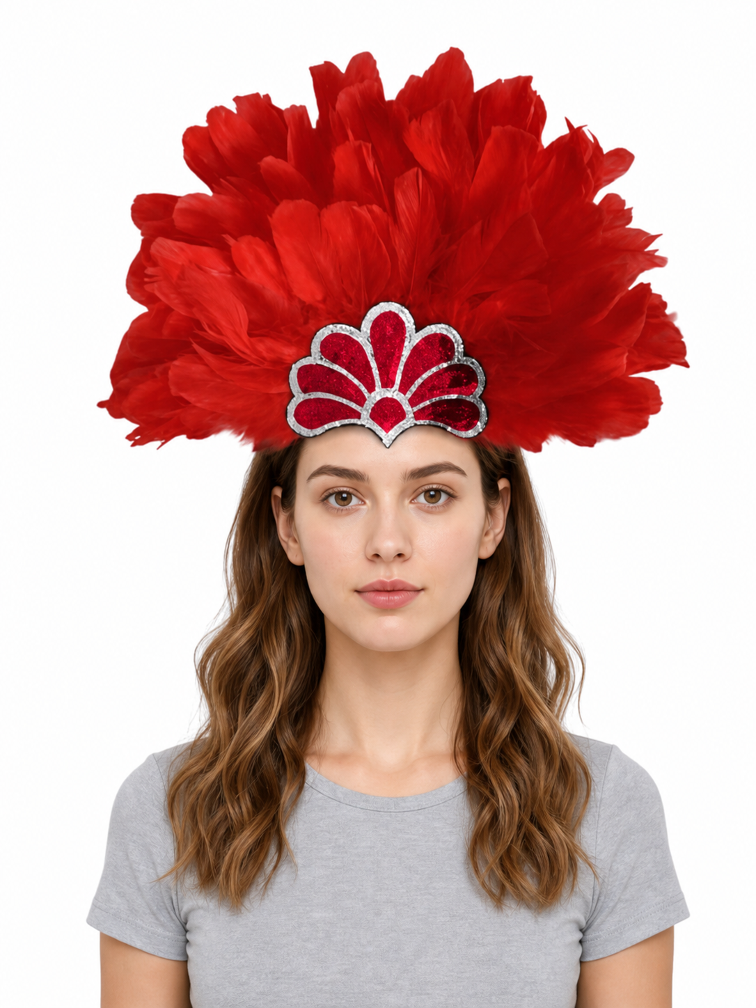 Carnival Headband with Red Feathers and Glitter