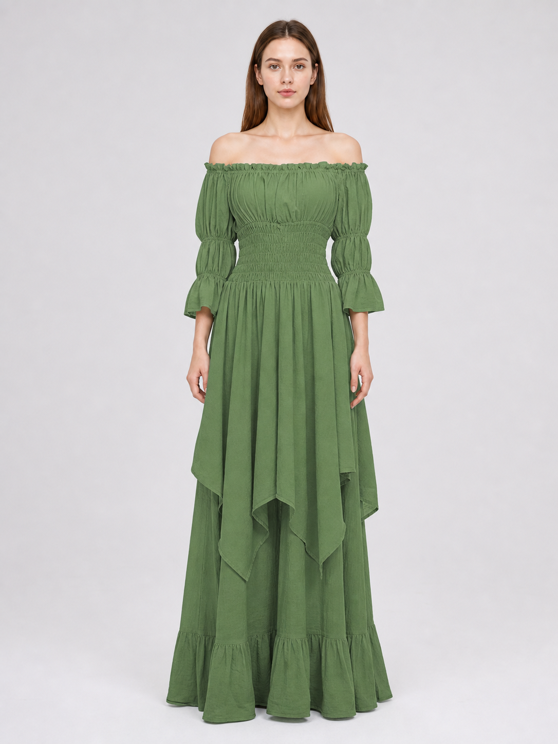 Long Dress with Voluminous Sleeves in a Vintage Style