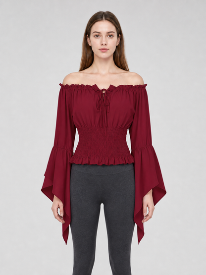 Cropped Off-Shoulder Lace-Up Blouse