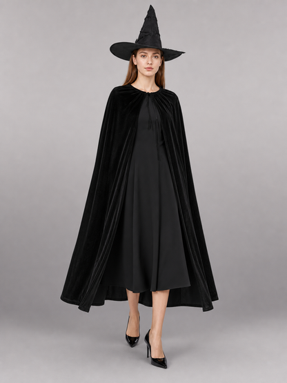 Black Costume Cape with Green Gloves