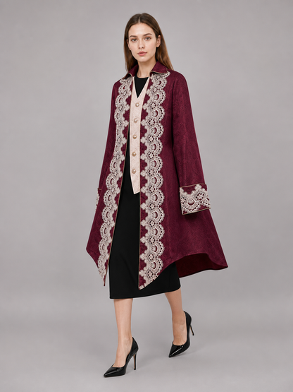 Vintage Burgundy Carnival Cape with Lace
