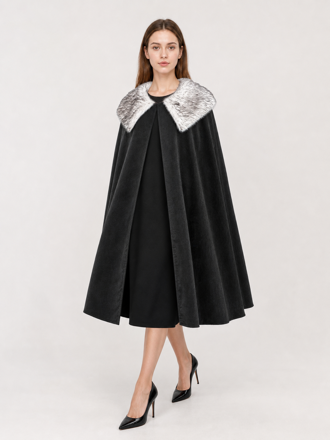 Black Medieval Costume Cape with Collar