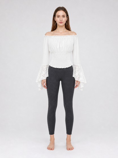 White Off-the-Shoulder Ruffle Blouse
