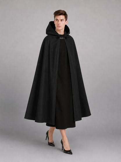 Long black hooded carnival cloak
