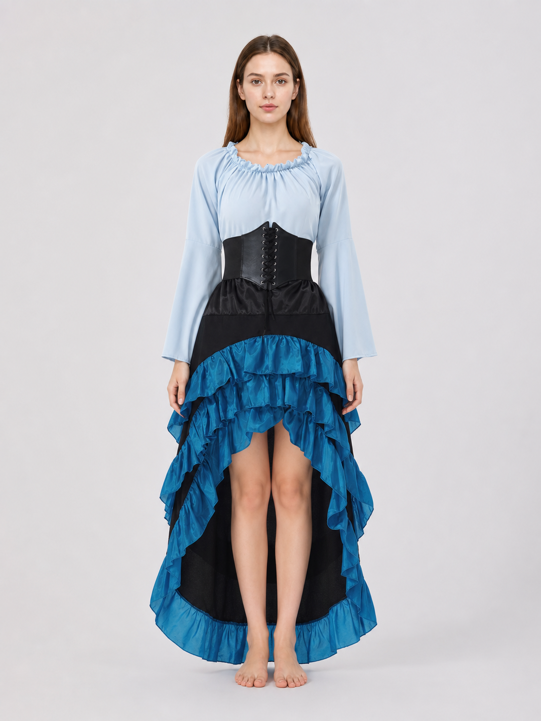 Gothic Corset Dress with Ruffles and Train