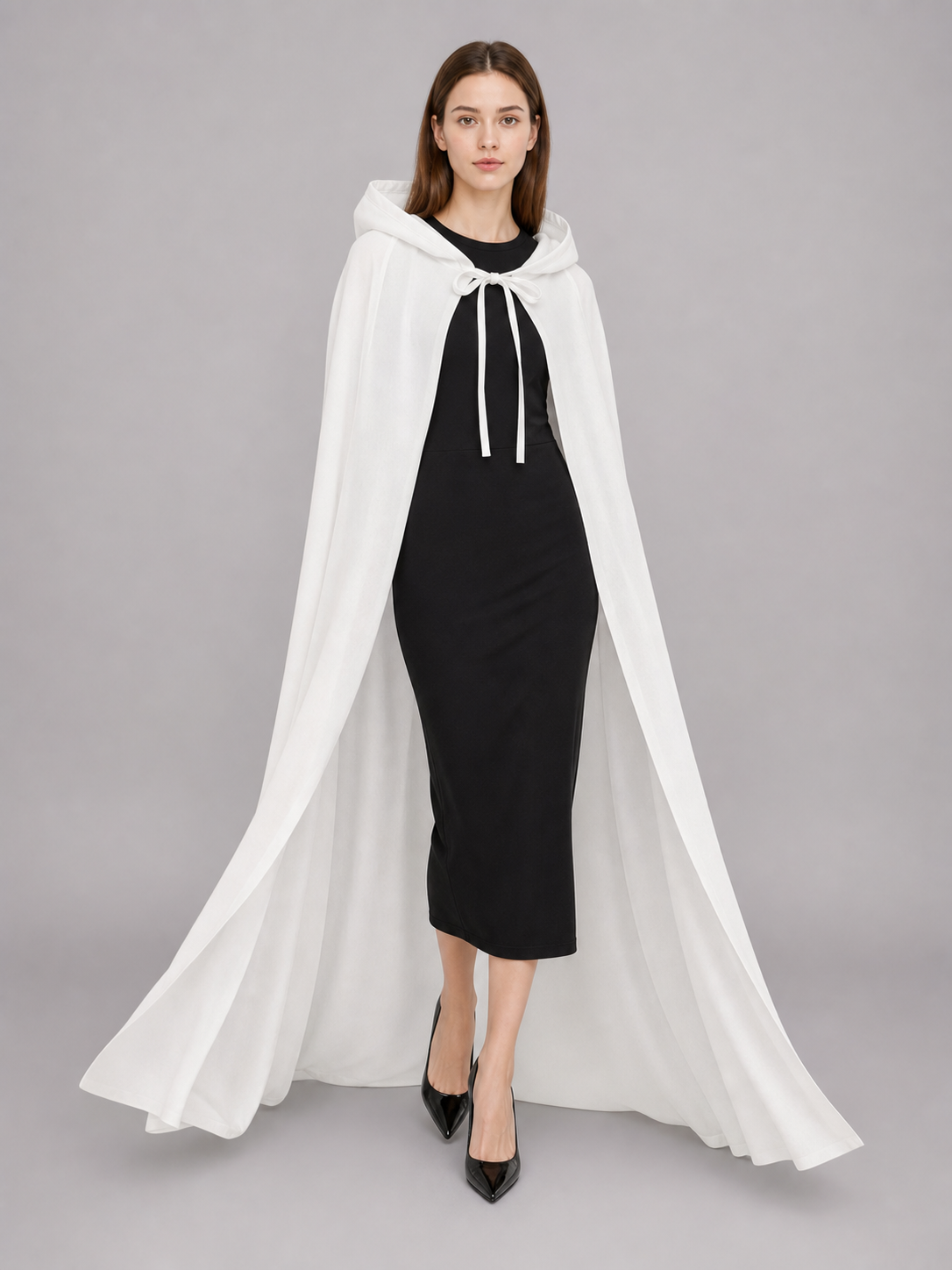 Long White Hooded Carnival Cape