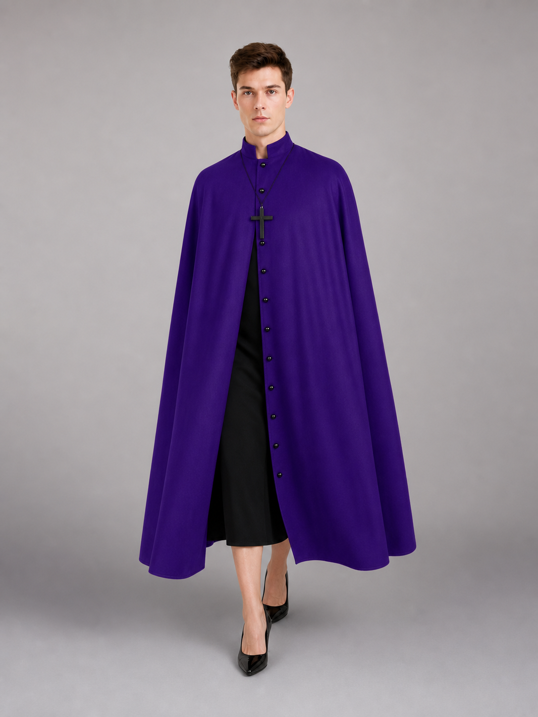 Long Purple Hooded Robe with Collar