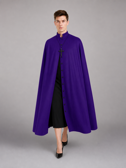 Long Purple Hooded Robe with Collar