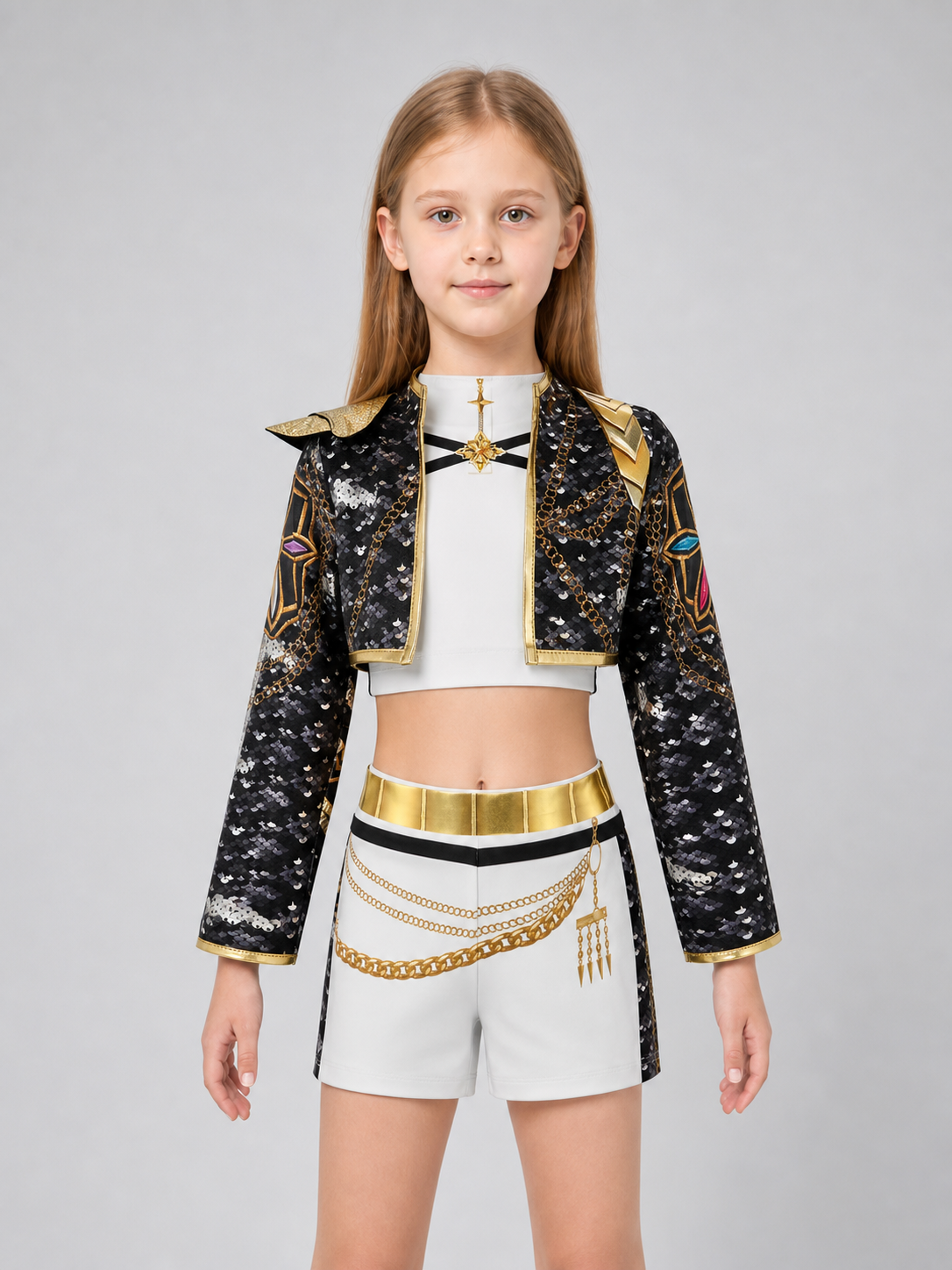 K-POP cosplay costume, black and gold stage set