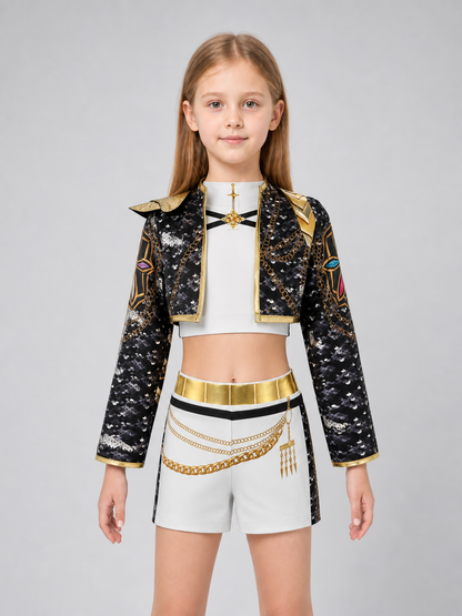 K-POP cosplay costume, black and gold stage set