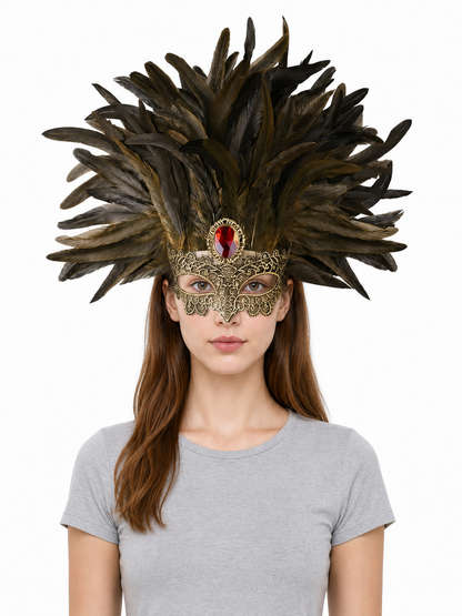 Carnival Headpiece with Mask and Feathers