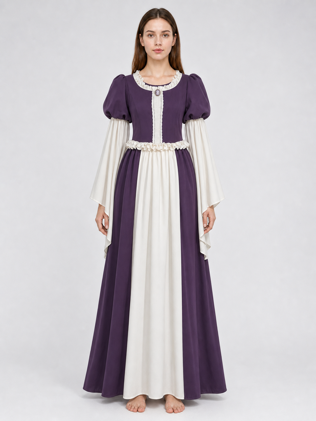 Long Vintage-Style Dress with Ruffles