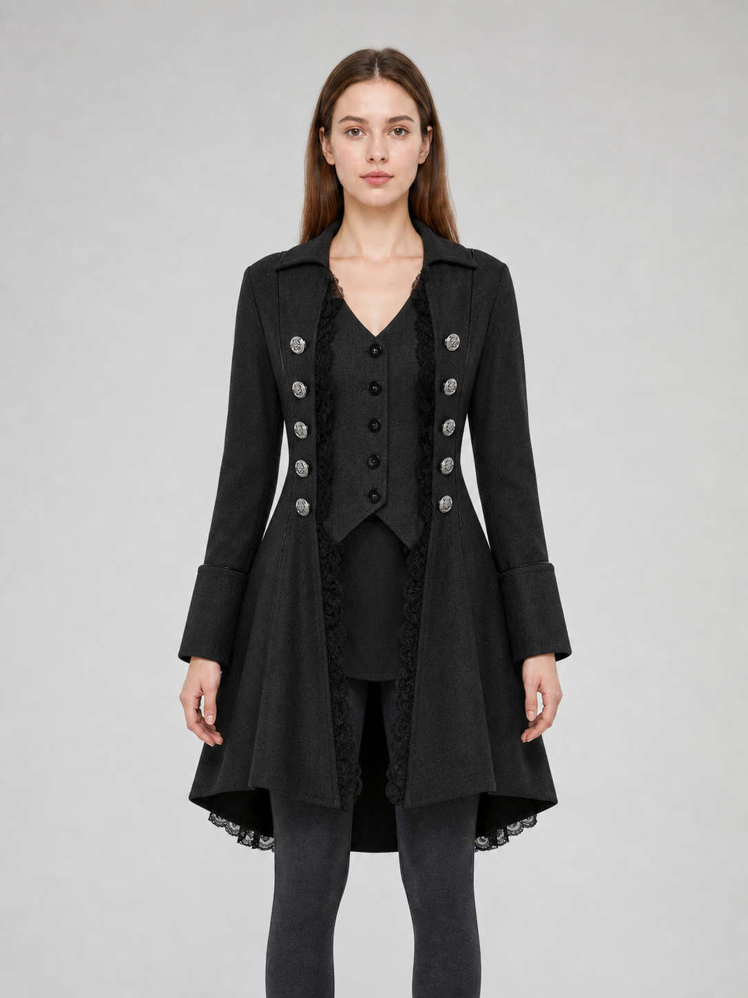 Gothic Long Frock Coat with High Collar