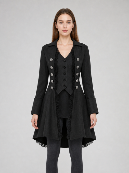 Gothic Long Frock Coat with High Collar