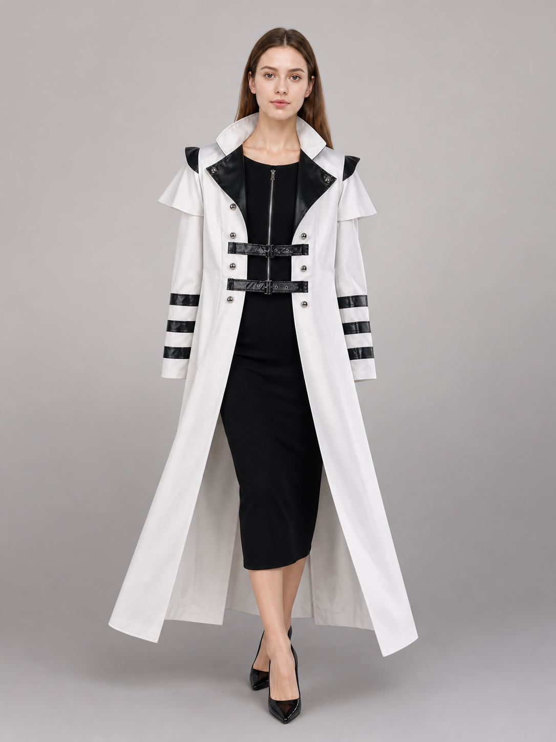 White carnival cape with black lapels